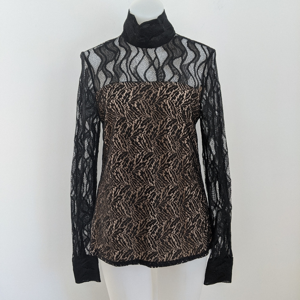 PRABAL GURUNG Mock Neck Feather Lace Blouse 2